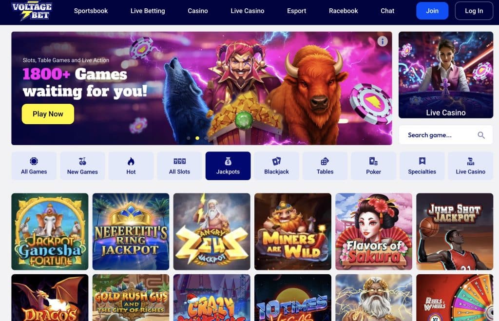 Voltage Bet Casino 1800 Games